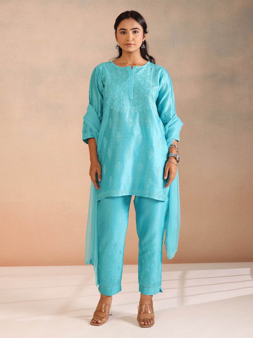 NIDA CHANDERI CO-ORD SET - KRI CHIKANKARI